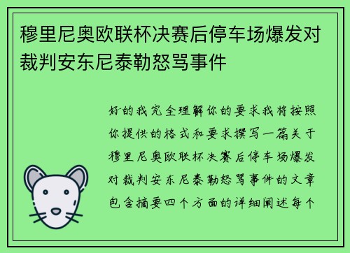 穆里尼奥欧联杯决赛后停车场爆发对裁判安东尼泰勒怒骂事件